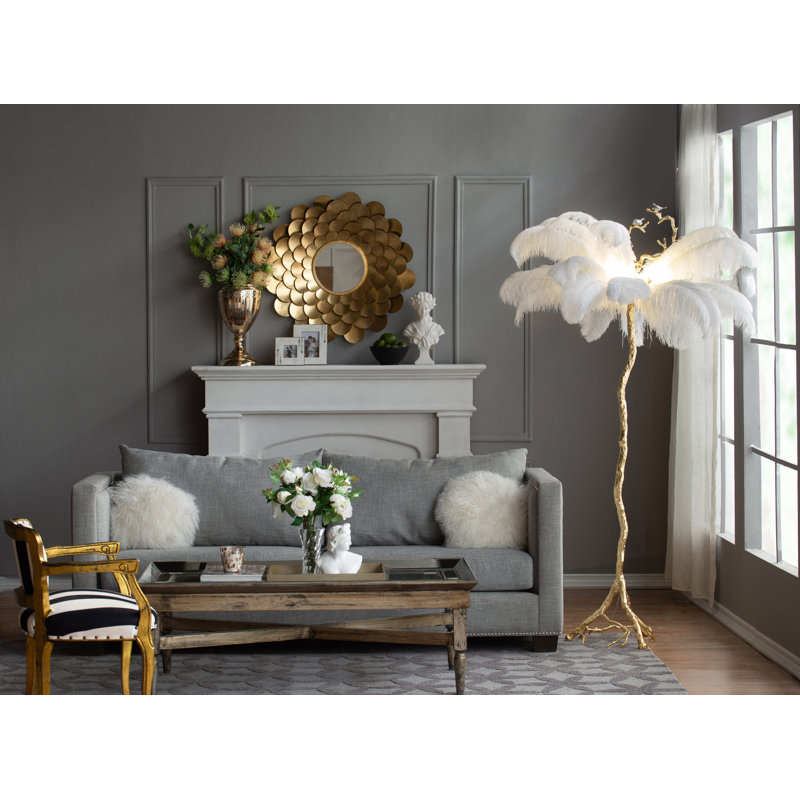 81.9'' White Feather and Gold Branch Floor Lamp