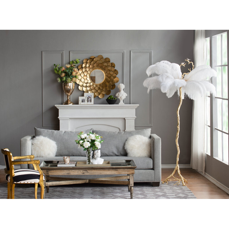 81.9'' White Feather and Gold Branch Floor Lamp