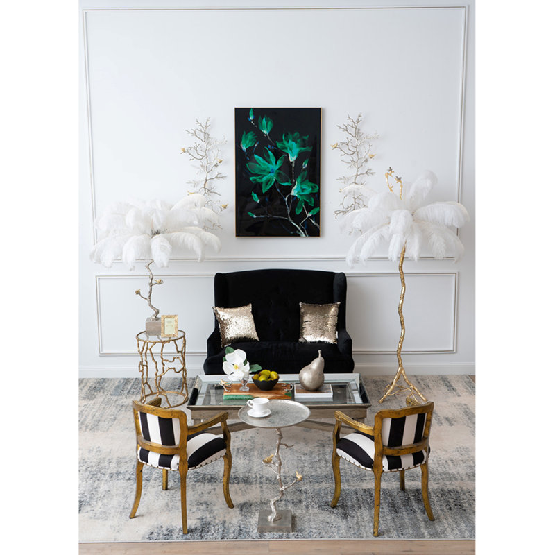 81.9'' White Feather and Gold Branch Floor Lamp