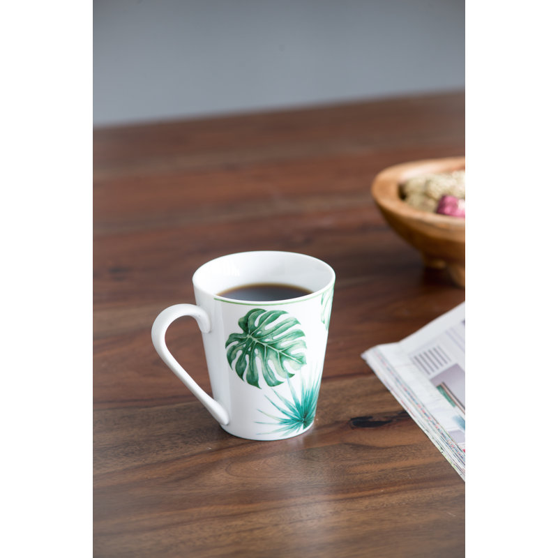 Botanical Ceramic White and Pink 10 oz. Mugs Set of 4