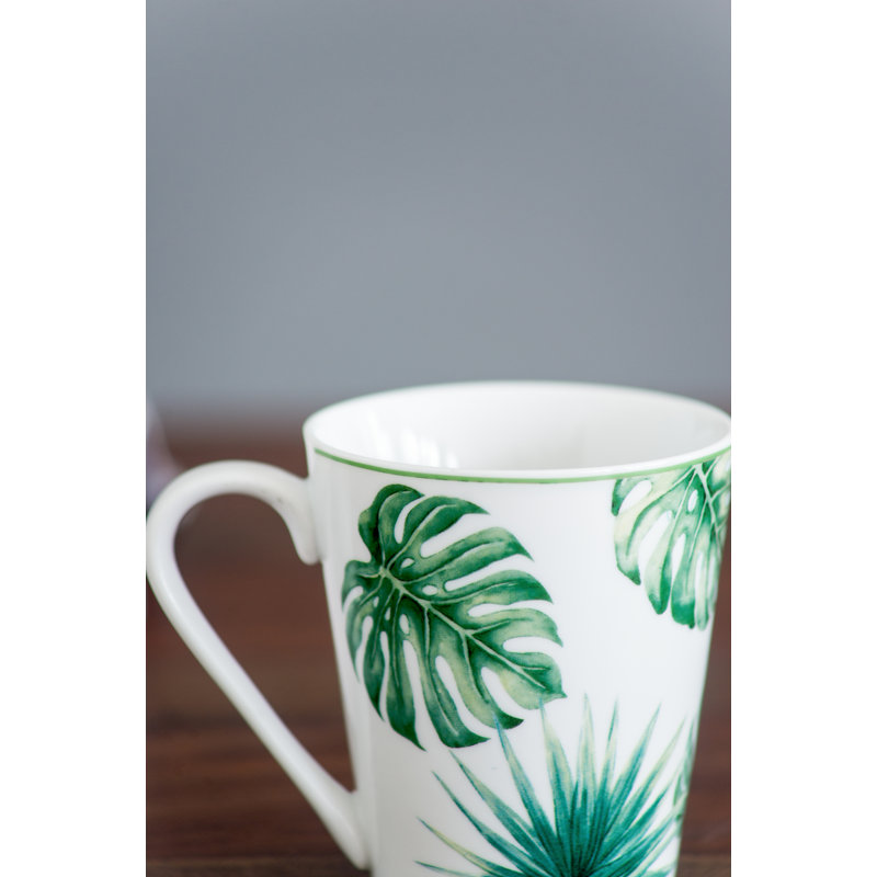 Botanical Ceramic White and Pink 10 oz. Mugs Set of 4