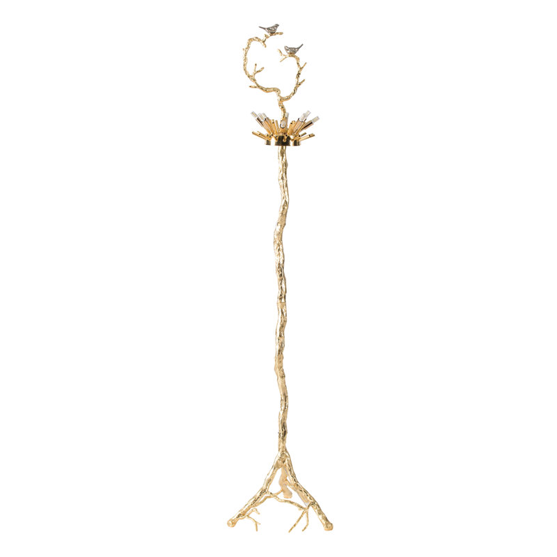 81.9'' White Feather and Gold Branch Floor Lamp