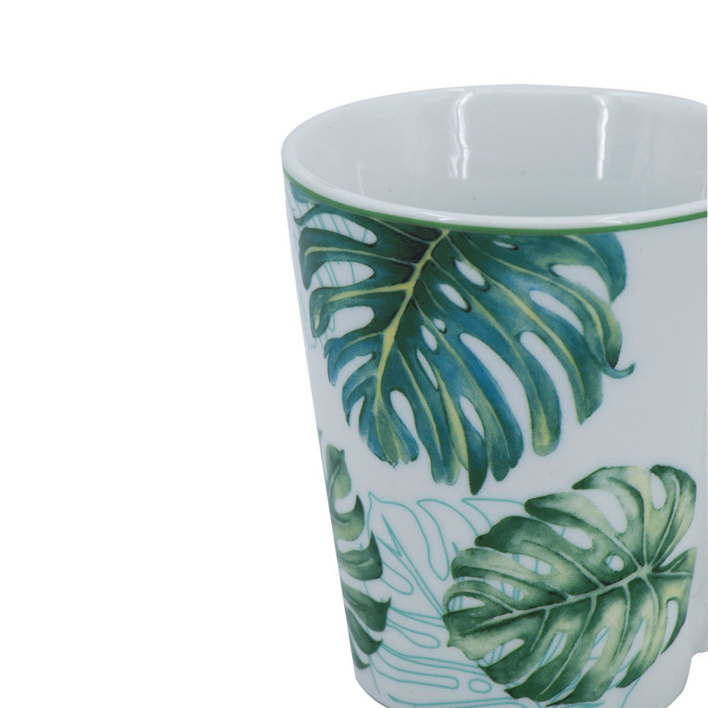 Botanical Ceramic White and Pink 10 oz. Mugs Set of 4