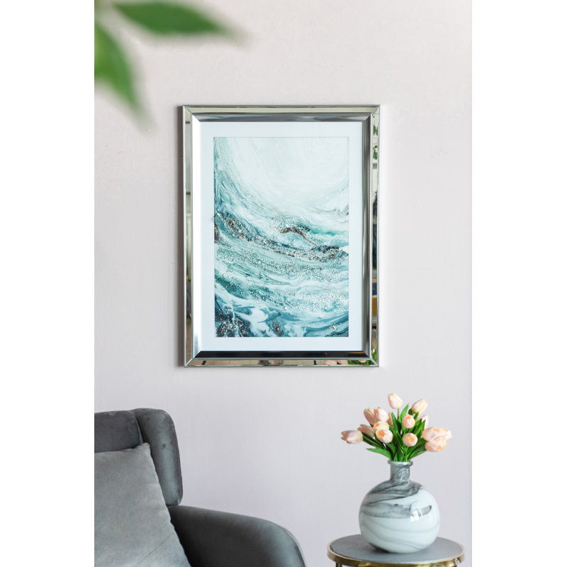 Aurora Crystal Mirror Framed Wall Art - Set Of 2 - 23.5" X 31.5" - Blue/White/Beige (Set of 2)