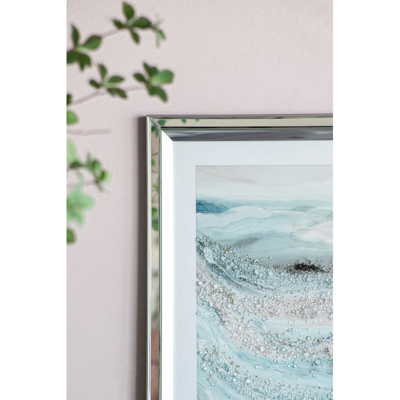 Aurora Crystal Mirror Framed Wall Art - Set Of 2 - 23.5" X 31.5" - Blue/White/Beige (Set of 2)