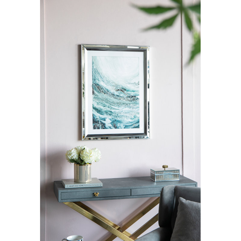 Aurora Crystal Mirror Framed Wall Art - Set Of 2 - 23.5" X 31.5" - Blue/White/Beige (Set of 2)
