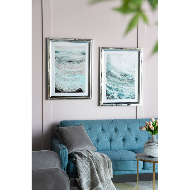 Aurora Crystal Mirror Framed Wall Art - Set Of 2 -  23.5" X 31.5" - Blue/White/Beige (Set of 2)