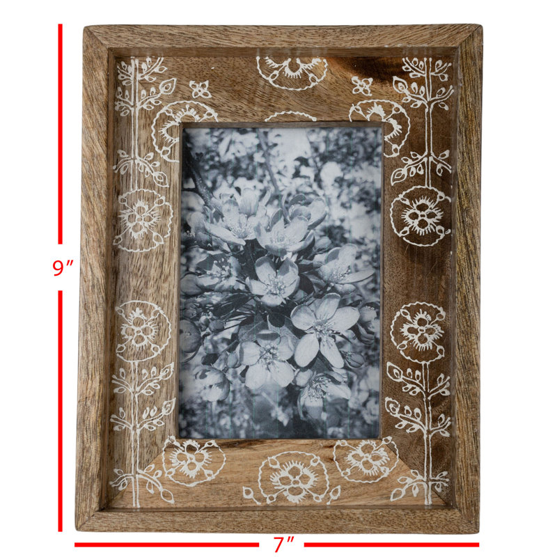 Classic White Floral Mango Wood 4x6 Photo Frame