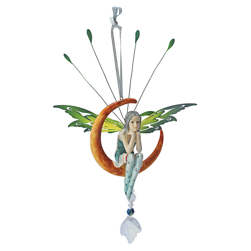 Hand-Painted Resin Fairy on Crescent Moon Ornament