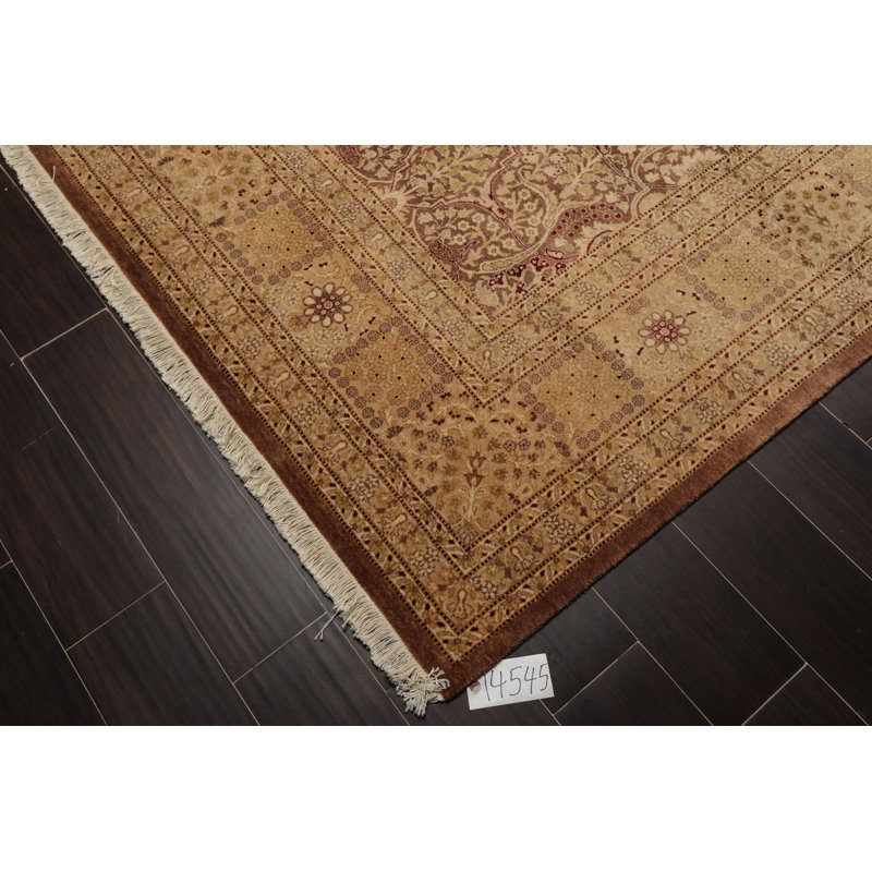 Hand-Knotted Ivory and Brown Wool Oriental 8' x 10' Rug