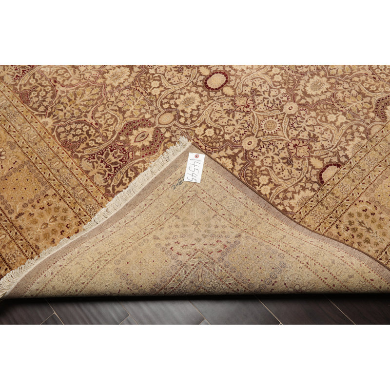 Hand-Knotted Ivory and Brown Wool Oriental 8' x 10' Rug
