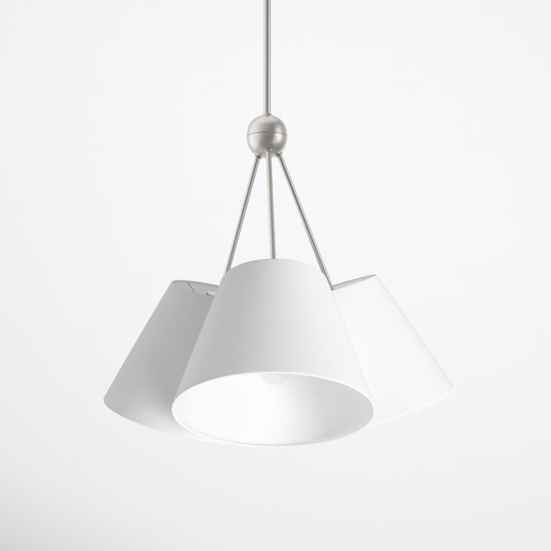 Brushed Nickel 3-Light Modern Chandelier with Off-White Shades