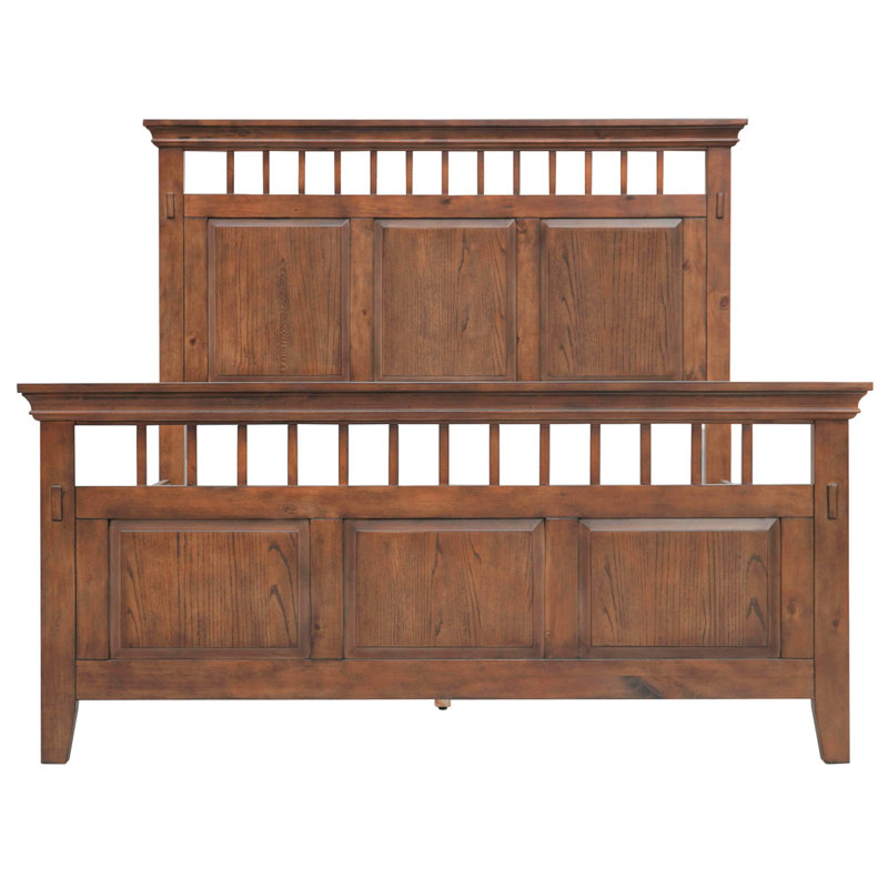 Amish Inspired Mission Style Queen Bed with Panel Headboard in Brown Pine