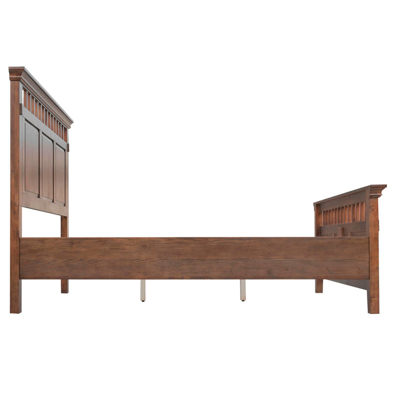 Amish Inspired Mission Style Queen Bed with Panel Headboard in Brown Pine