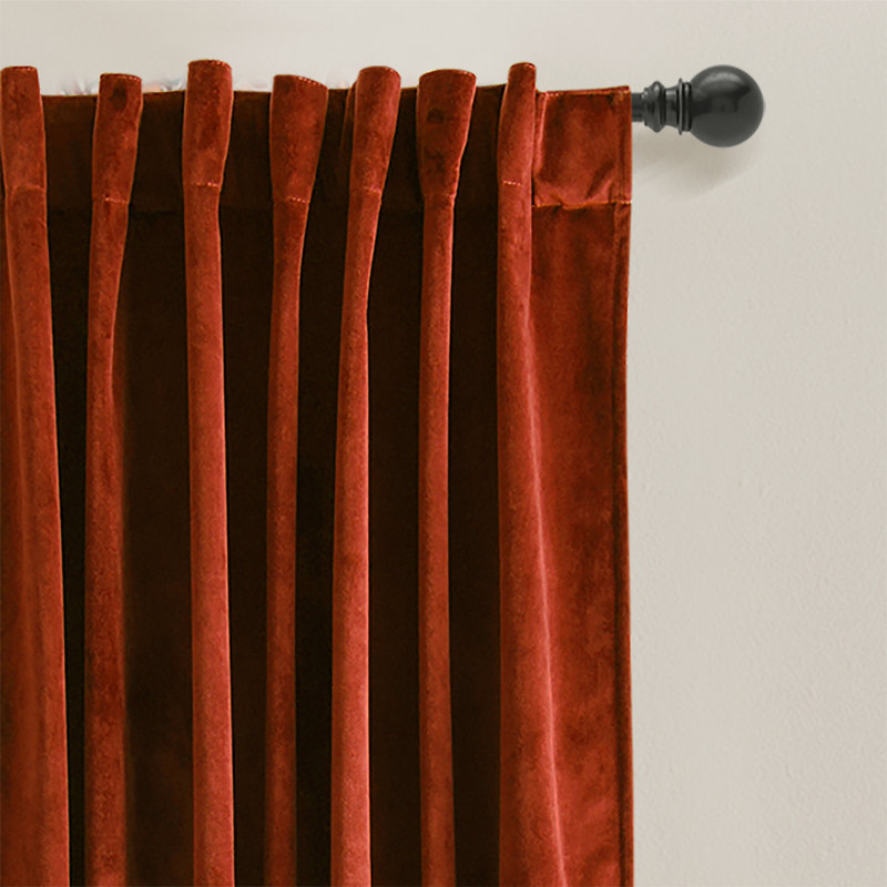 Rust Velvet Blackout Pleated Window Curtain Panels
