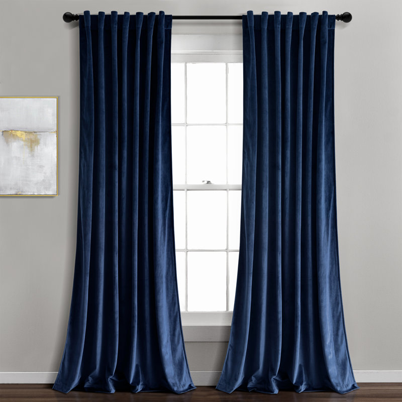 Navy Velvet Blackout Pleated Window Curtain Panels