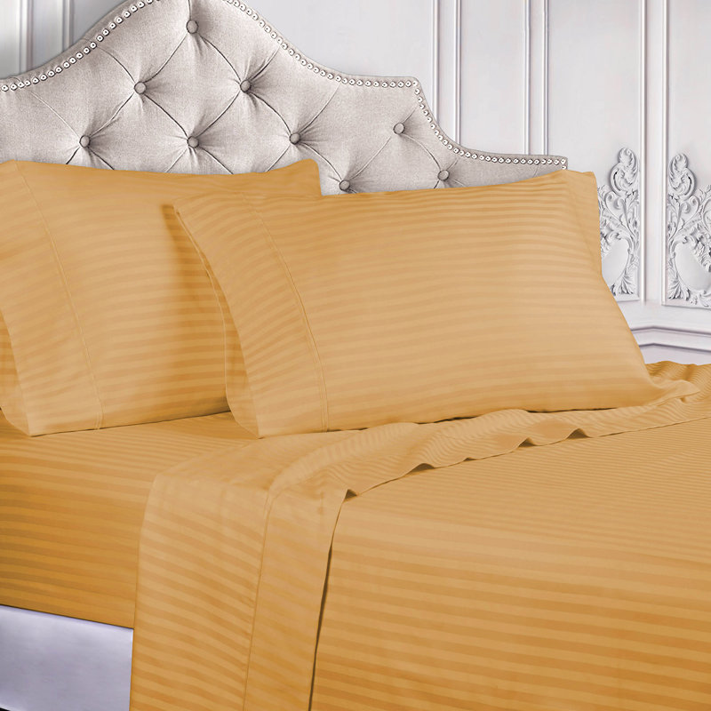 Gold Twin XL Egyptian Cotton Striped Sheet Set