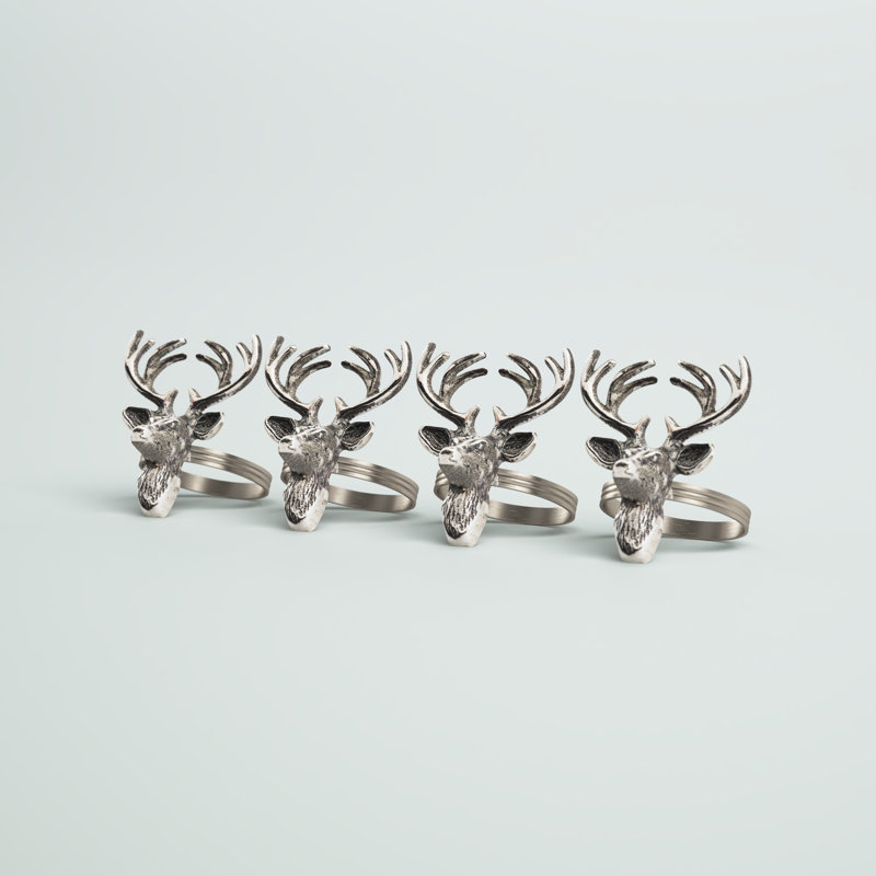 Silver Reindeer Brass Napkin Rings, Set of 4