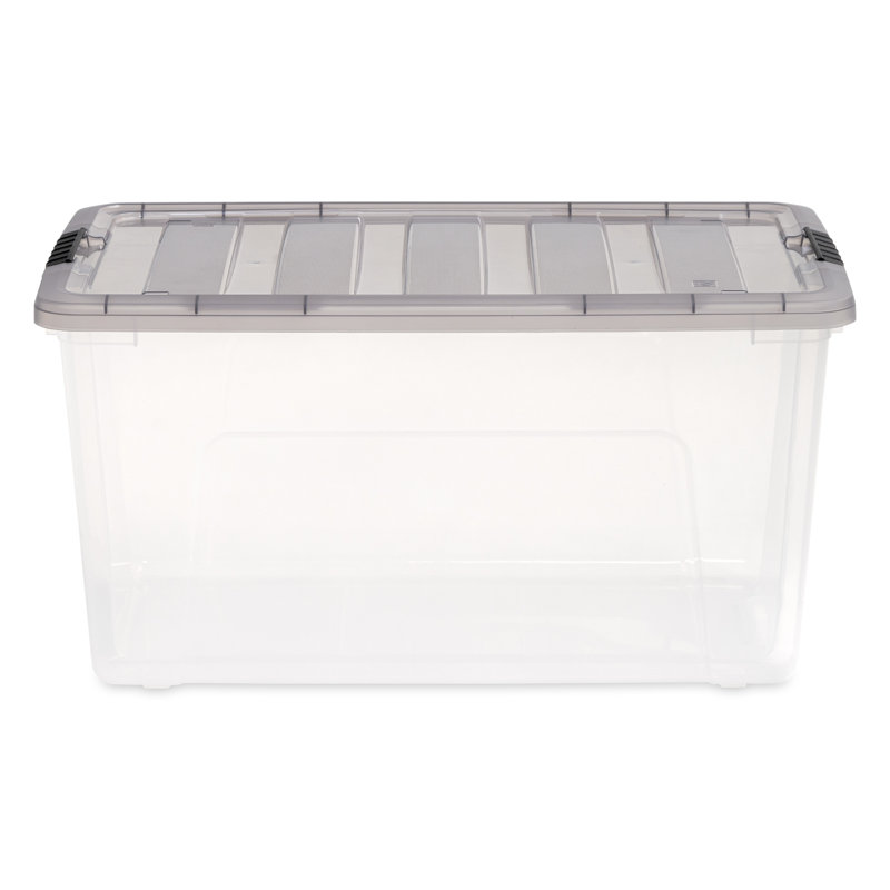 Clear 72 Qt Stackable Storage Bin with Gray Lid