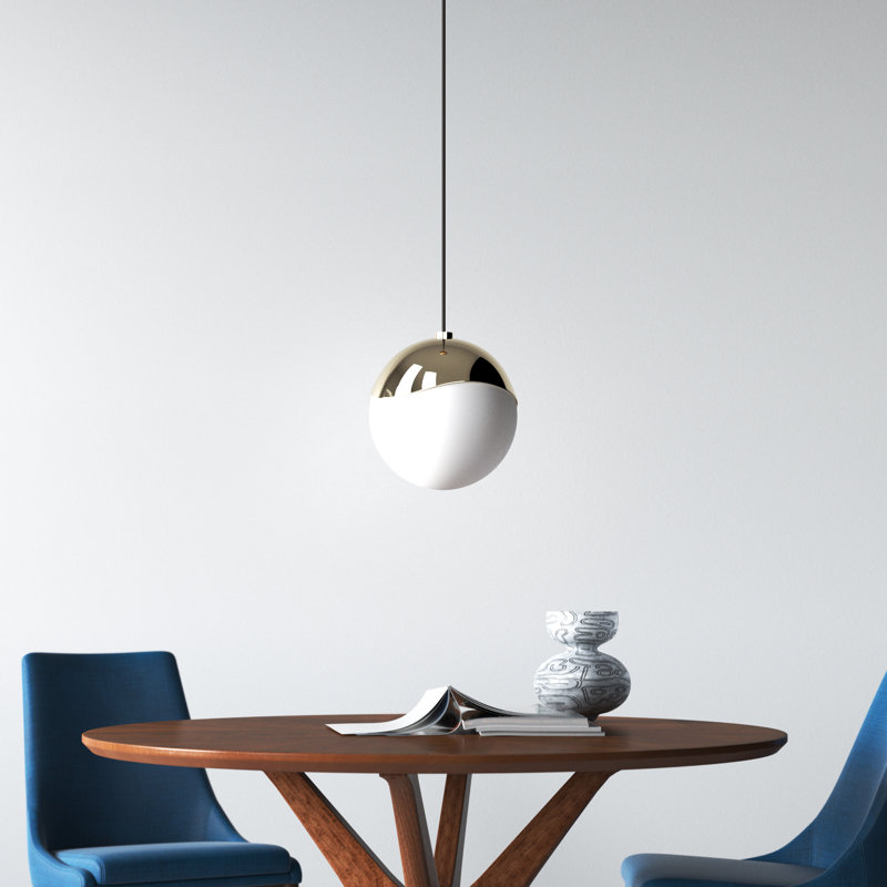 Polished Brass and Frosted Glass Globe Pendant Light