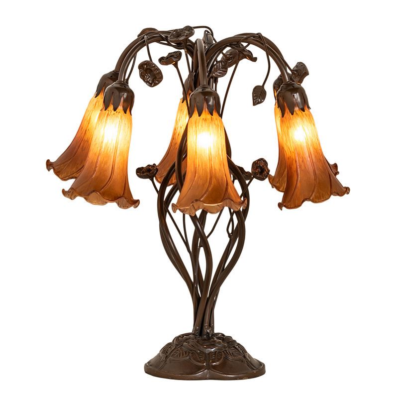 Amber Stained Glass and Bronze 18" Table Lamp