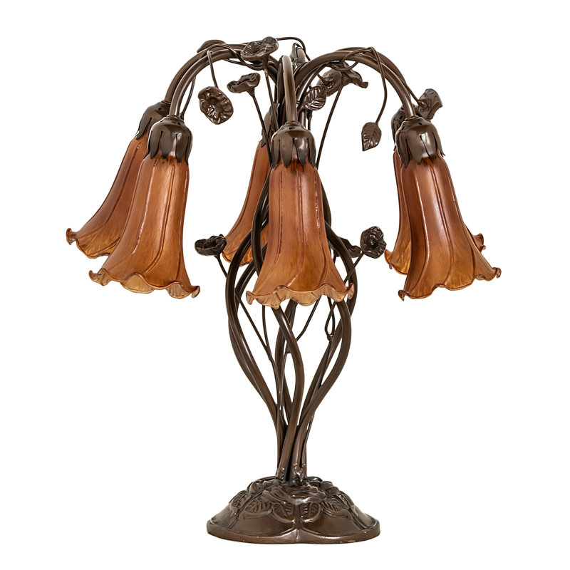 Amber Stained Glass and Bronze 18" Table Lamp