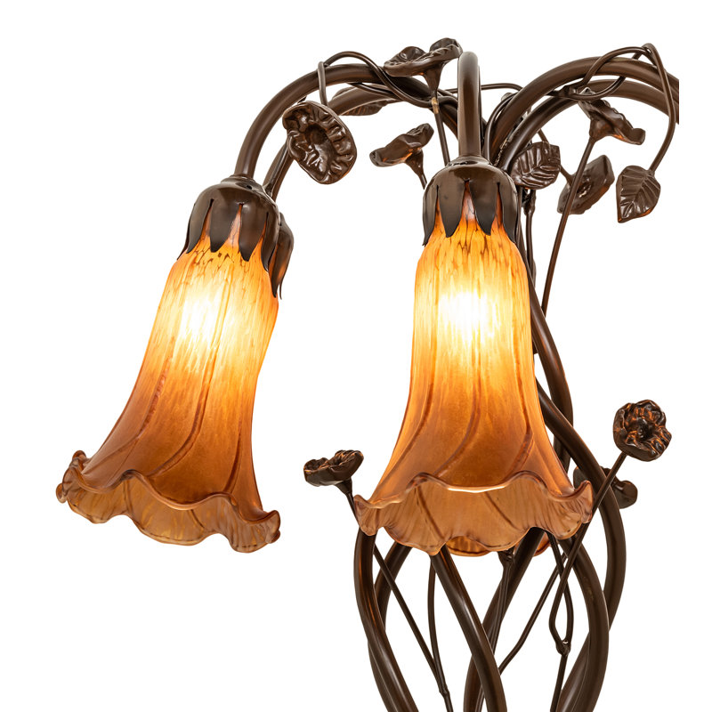 Amber Stained Glass and Bronze 18" Table Lamp
