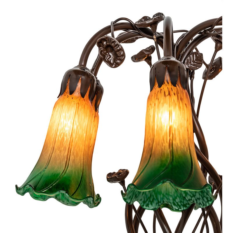 Mahogany Bronze 18" Tiffany Pond Lily 6-Light Table Lamp