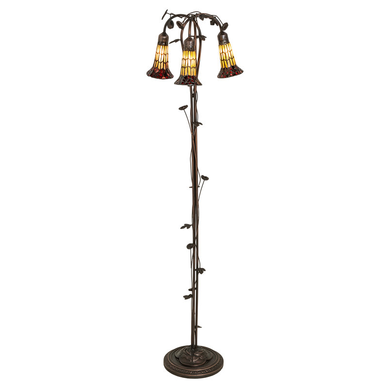 Meyda Honey Red Stained Glass 3-Light Mahogany Bronze Floor Lamp