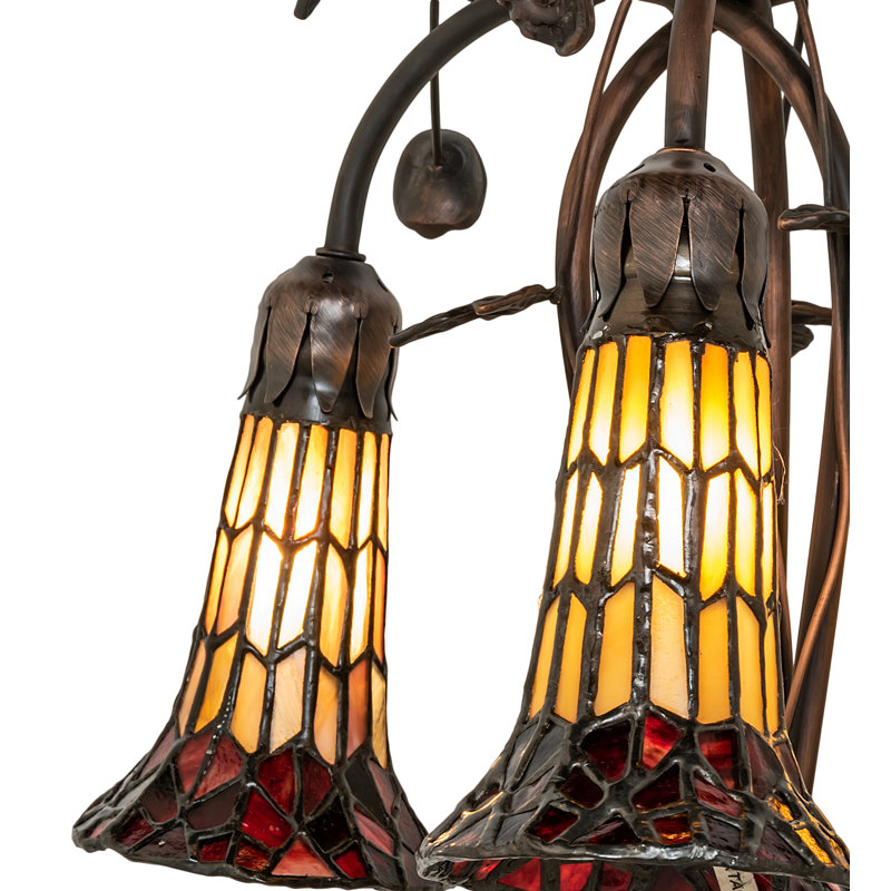 Meyda Honey Red Stained Glass 3-Light Mahogany Bronze Floor Lamp