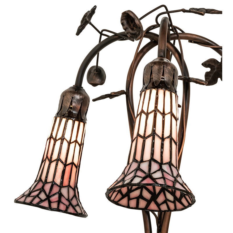 Elegant Pond Lily 58'' Mahogany Bronze Floor Lamp with Pink Stained Glass Shades