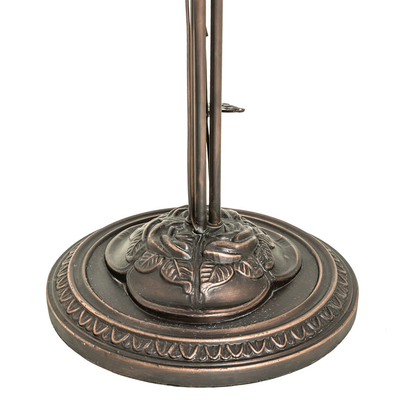 Elegant Pond Lily 58'' Mahogany Bronze Floor Lamp with Pink Stained Glass Shades