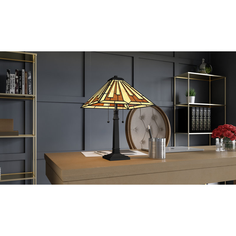 Hathaway 22" Matte Black Stained Glass Table Lamp