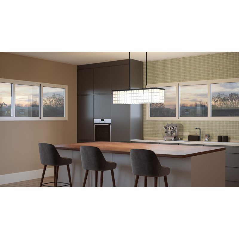 Matte Black and White Glass 4-Light Island Chandelier