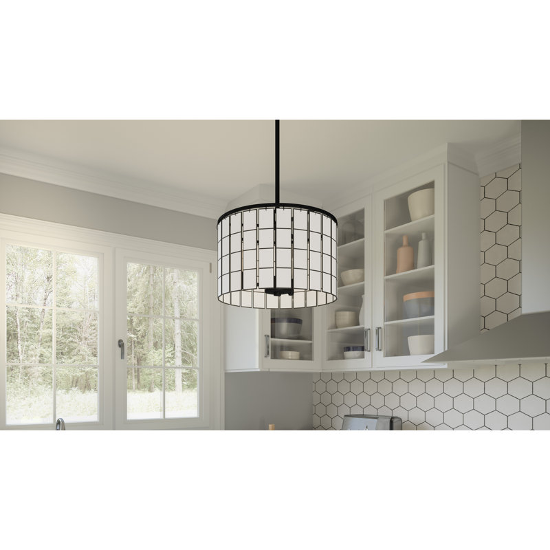 Matte Black Glass Drum Pendant Light
