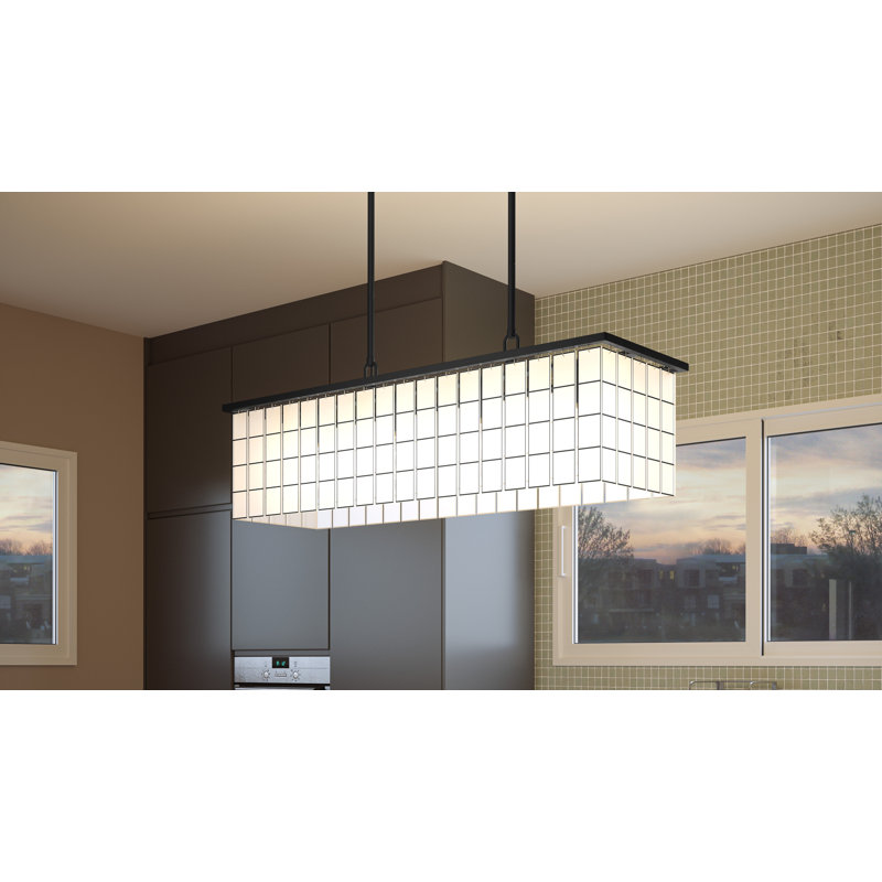 Matte Black and White Glass 4-Light Island Chandelier