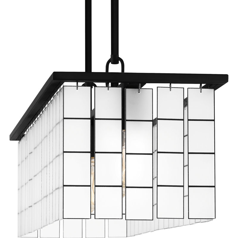 Matte Black and White Glass 4-Light Island Chandelier