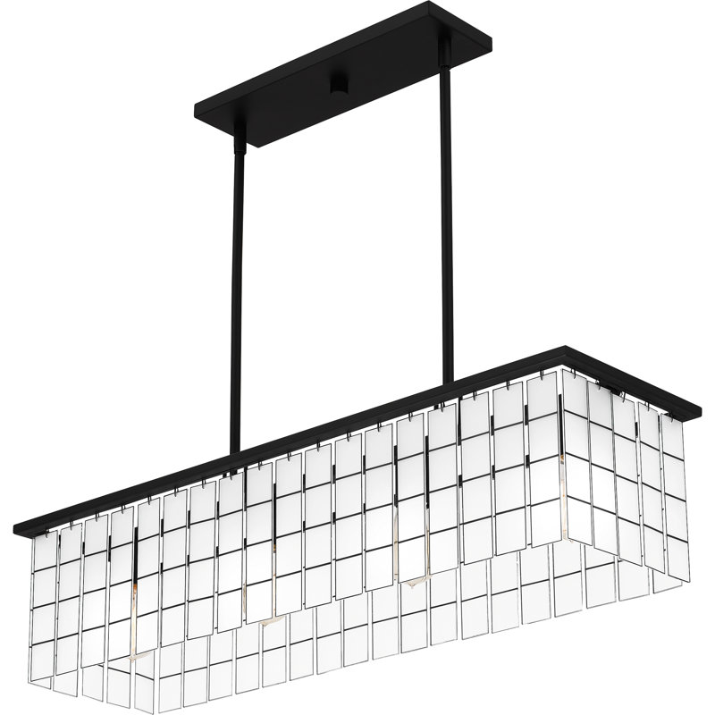 Matte Black and White Glass 4-Light Island Chandelier