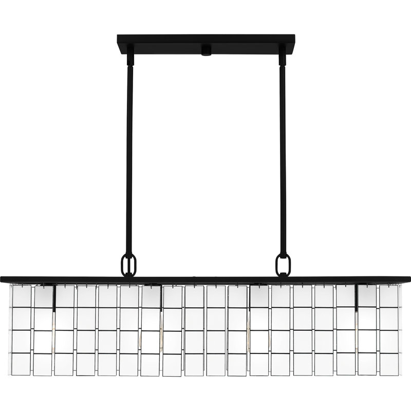 Matte Black and White Glass 4-Light Island Chandelier