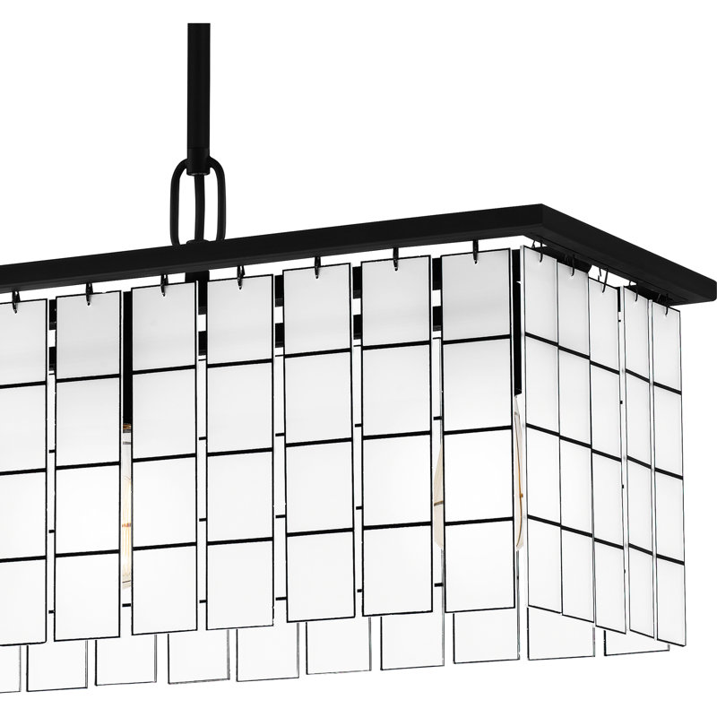 Matte Black and White Glass 4-Light Island Chandelier