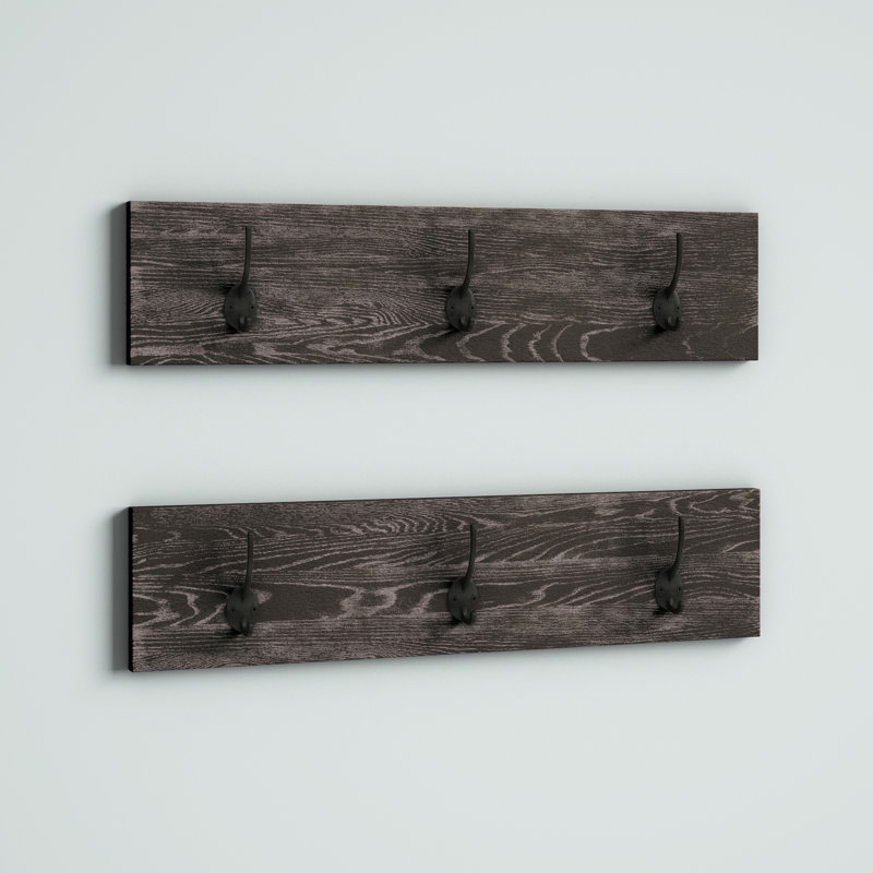 Afton Dark Brown 3-Hook Wall Mounted Coat Rack Set