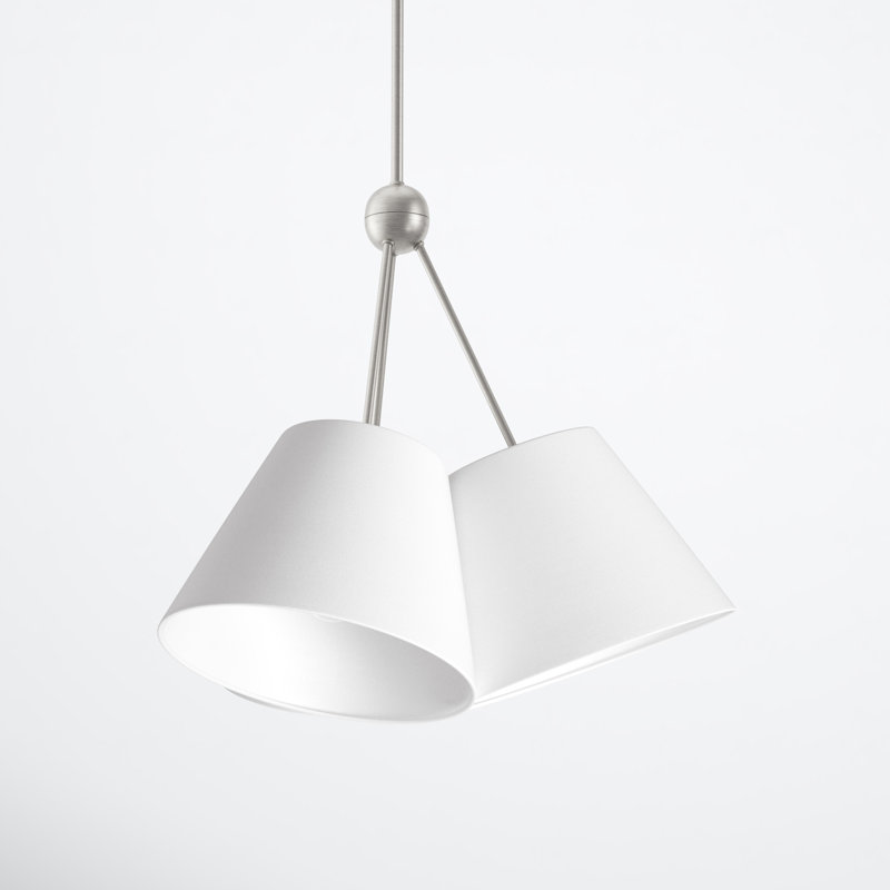 Brushed Nickel 3-Light Modern Chandelier with Off-White Shades