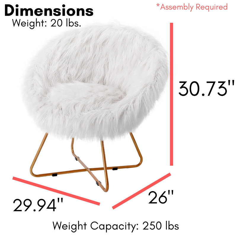 White Faux Fur Papasan Chair with Pale Gold Legs