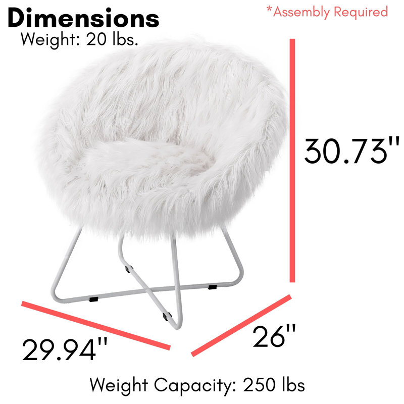 White Faux Fur Papasan Chair with Silver Metal Legs