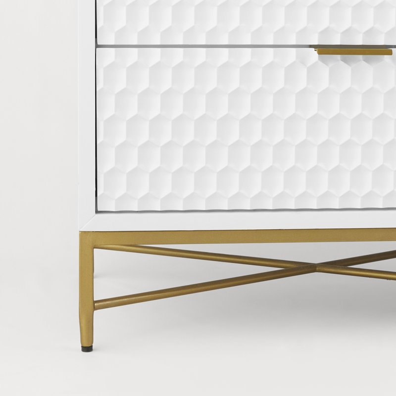 Transitional White Pearl 7-Drawer Dresser with Gold Accents