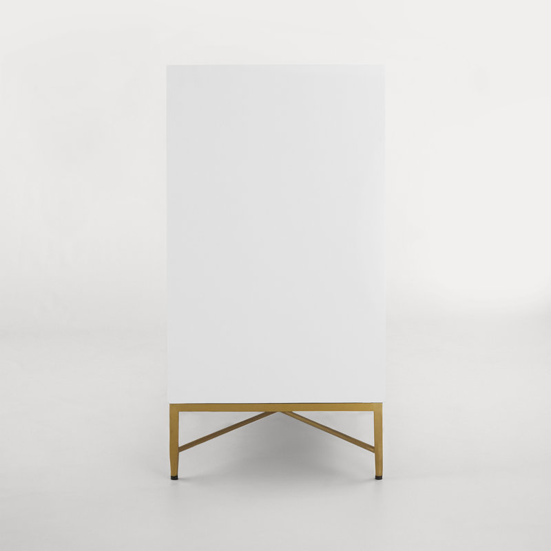 Transitional White Pearl 7-Drawer Dresser with Gold Accents