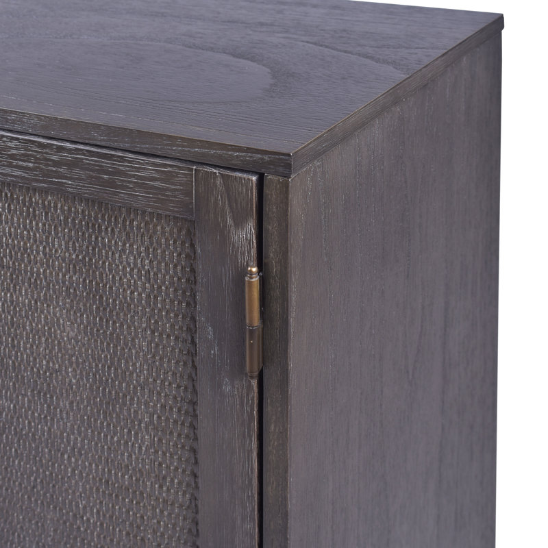 Sophia Antique Black 39'' Rattan Door Cabinet with Adjustable Shelving