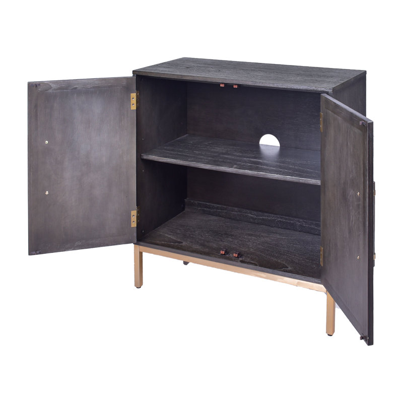 Sophia Antique Black 39'' Rattan Door Cabinet with Adjustable Shelving