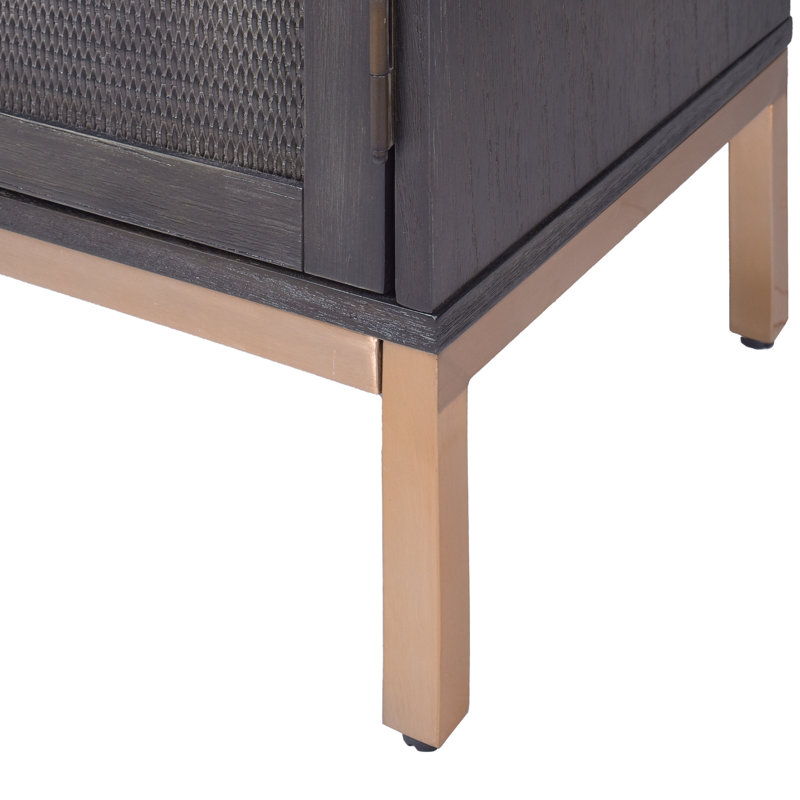 Sophia Antique Black 39'' Rattan Door Cabinet with Adjustable Shelving