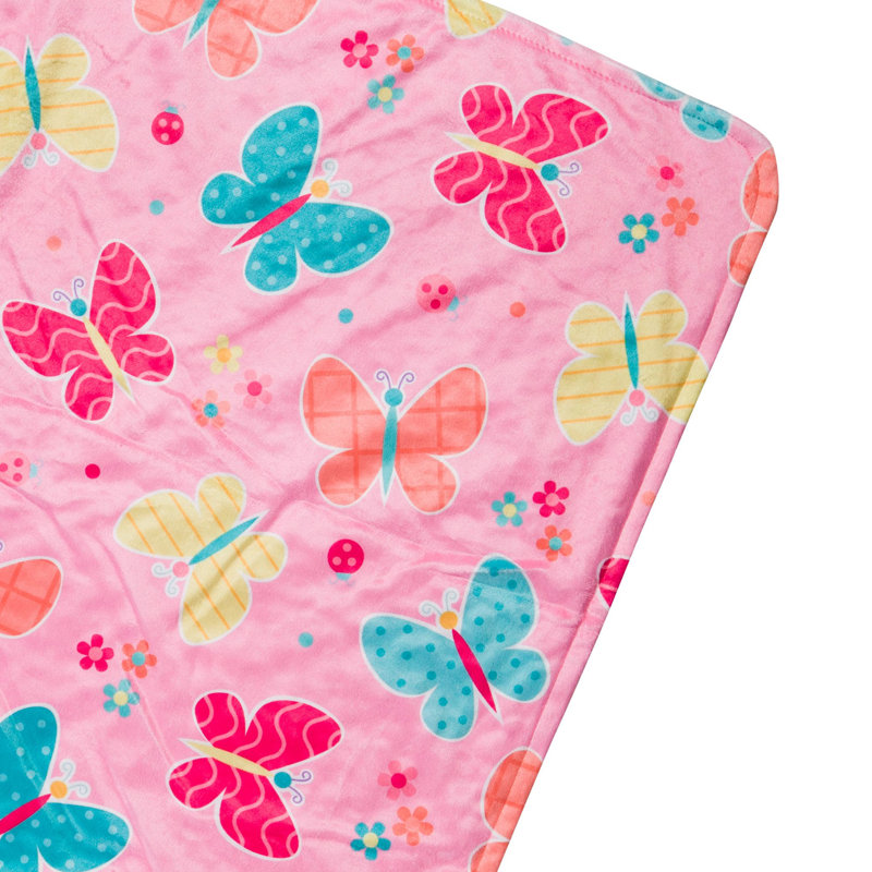 Cozy Butterfly Garden Pink Velour Toddler Plush Blanket